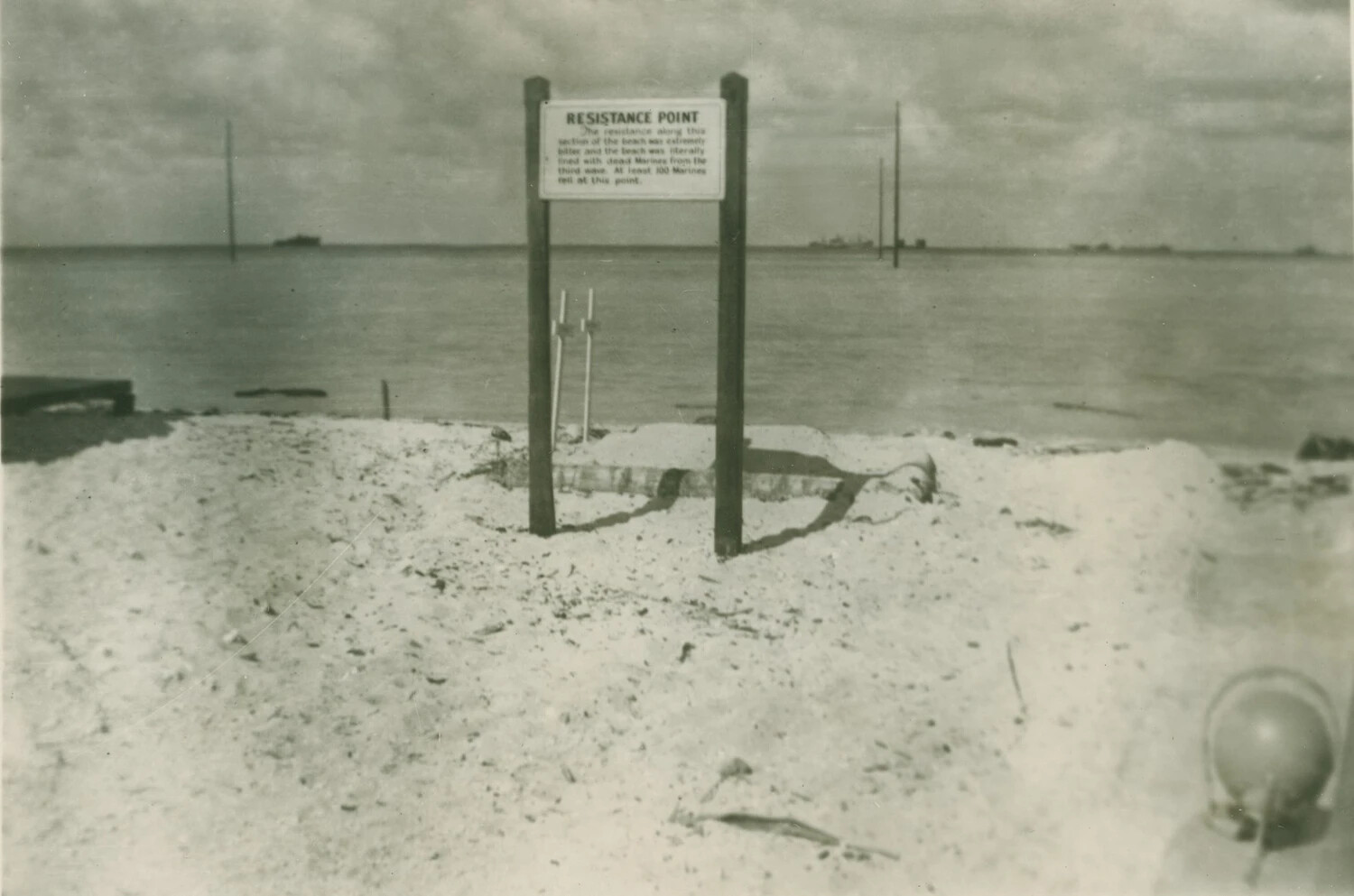 "Resistance Point" Memorial Marker on Tarawa Battle Beach, WWII Pacific Theater