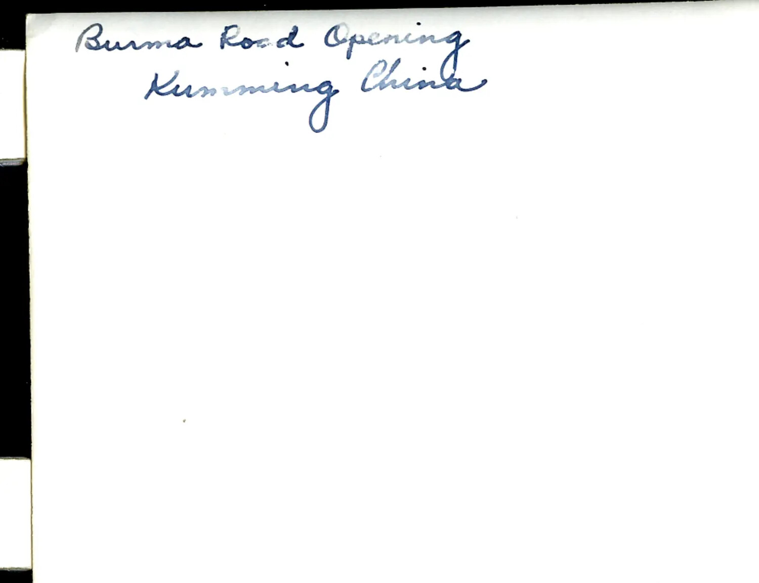 "Burma Road Opening, Kunming, China" – Handwritten Caption Card, WWII CBI Theater Archive