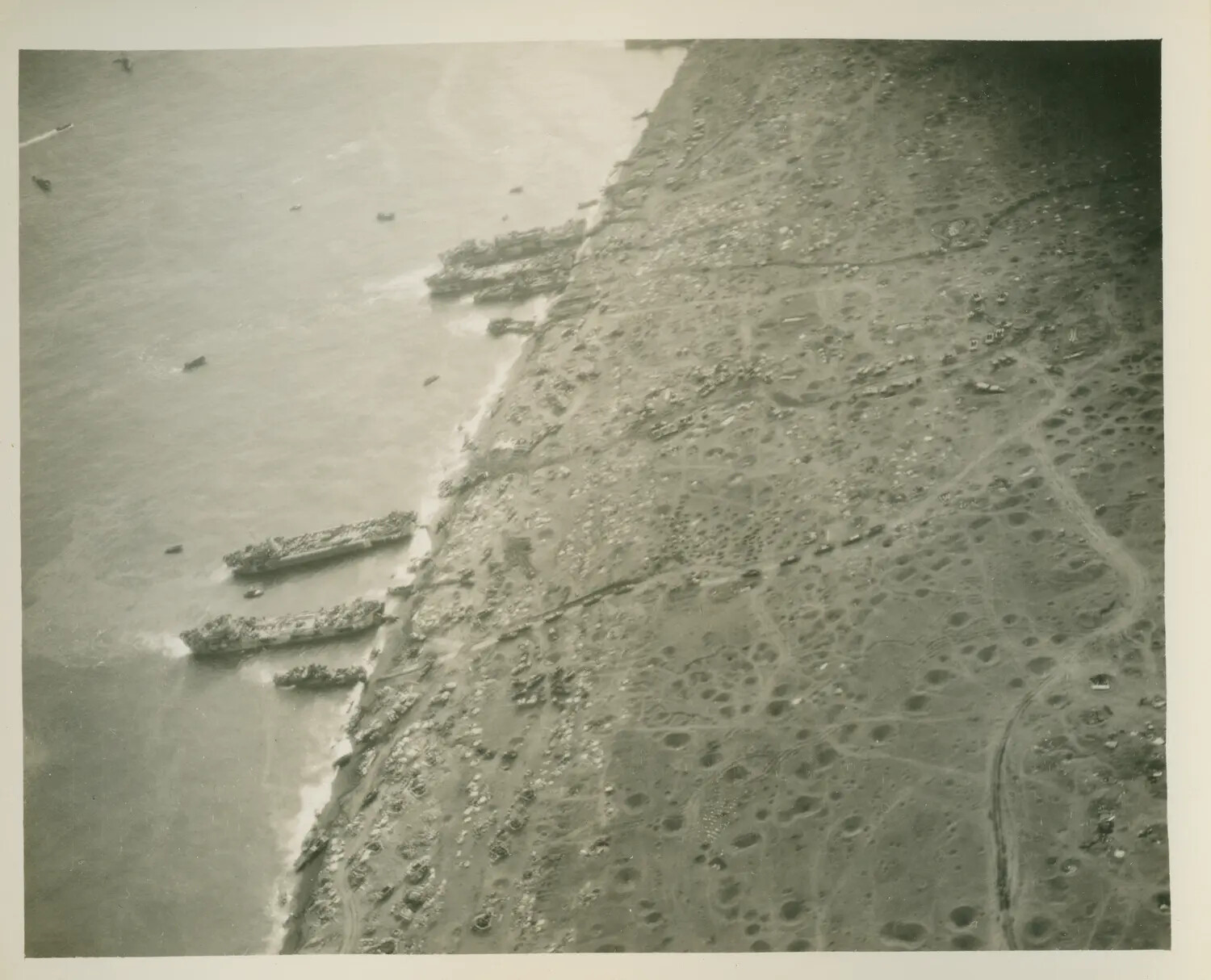 Aerial View of Amphibious Landing Beachhead, Pacific Theater, World War II