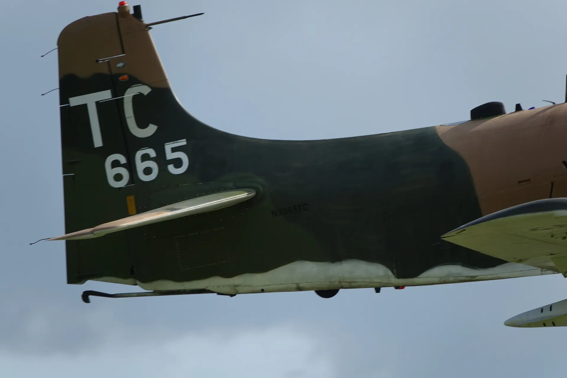 In-Flight Close-Up of A-1 Skyraider Tail 'TC 665' (N665TC), May 2019 Warbird Event