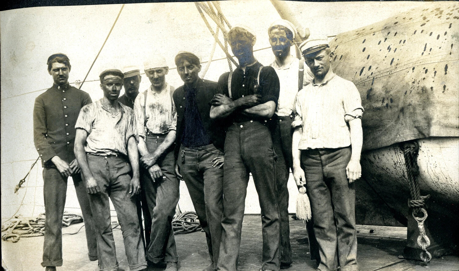Close View: 'The Band' After Coaling Ship - USS Columbia, Dry Tortugas, c. 1905