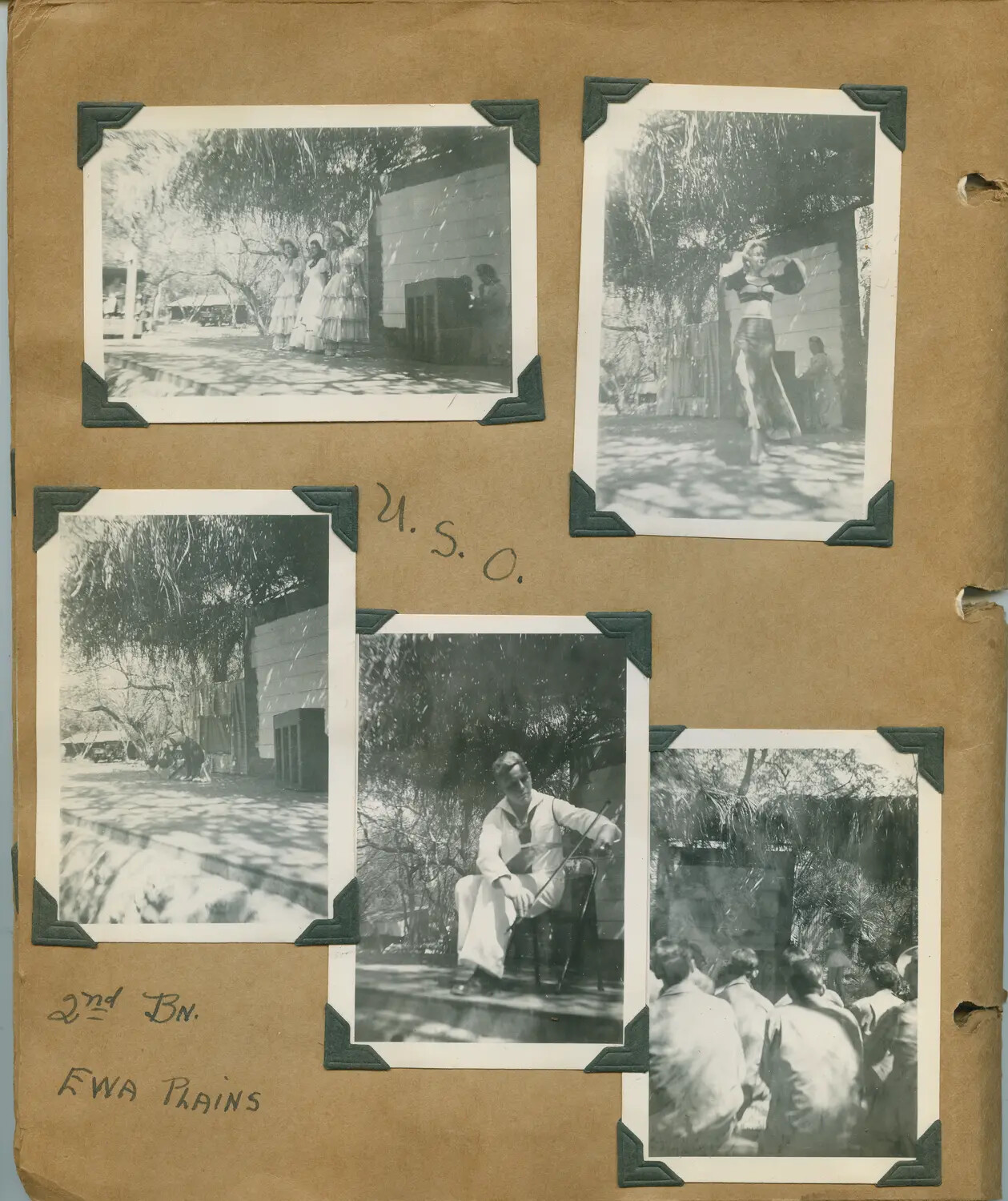 Album Page: USO Show for 2nd Battalion, Ewa Plains, Oahu, WWII Era