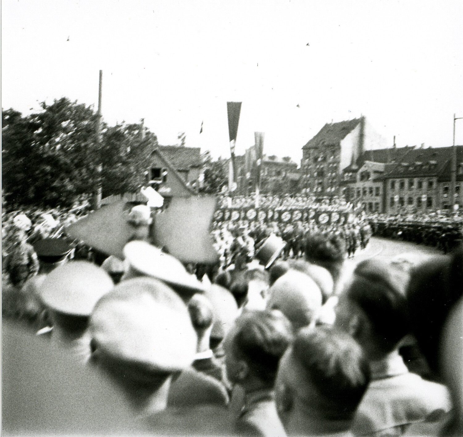 Crowd Viewing a Mass Marching Formation, Nuremberg, Germany, WWII Era