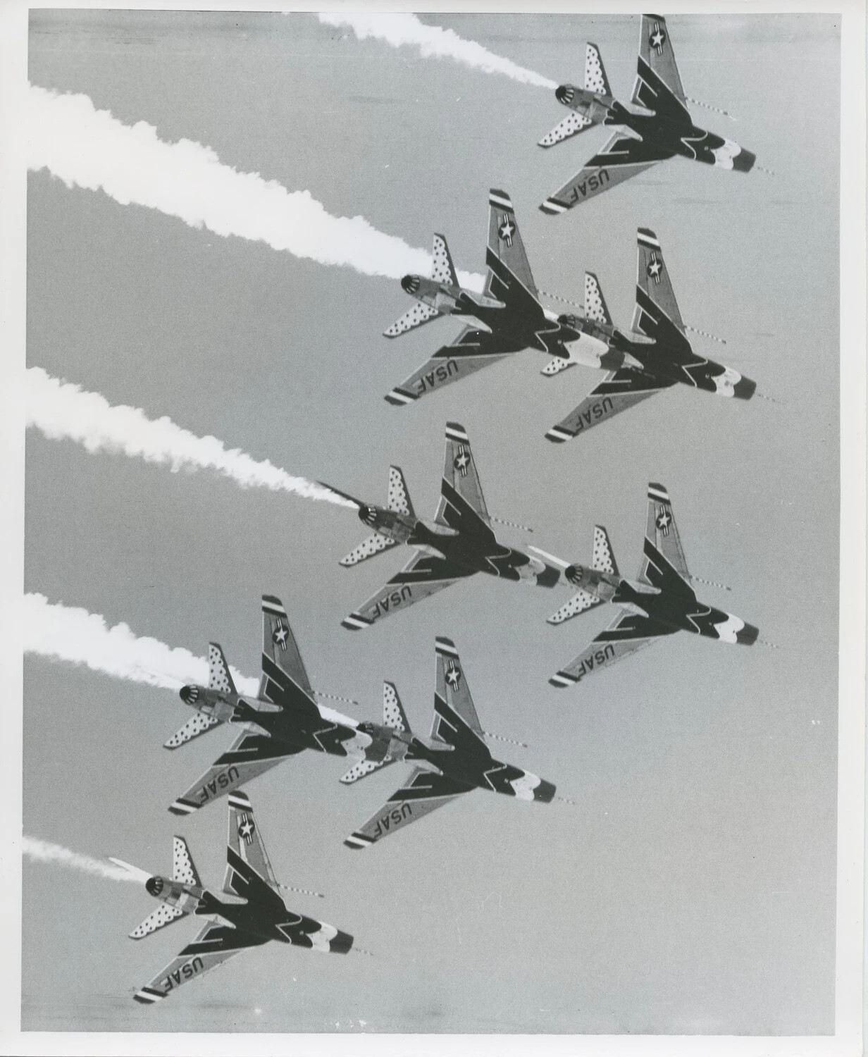 Nine F-100 Super Sabres in Large Stacked Echelon Formation, USAF Thunderbirds