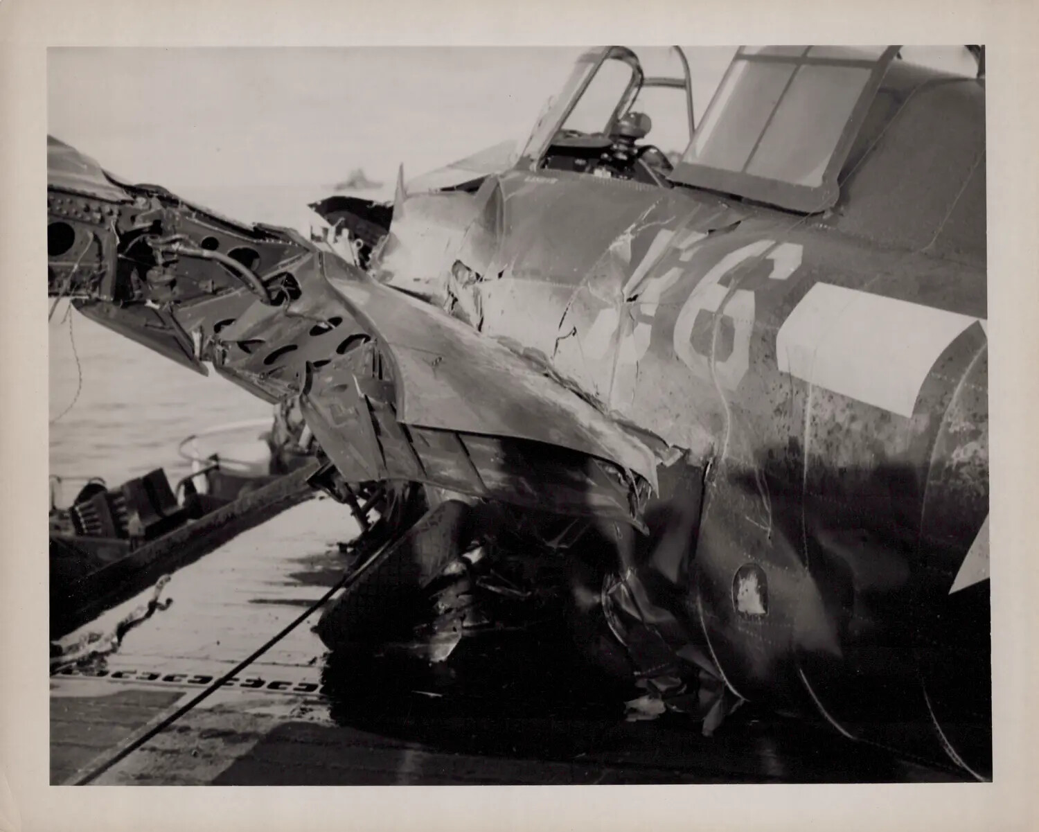Close-up of Crushed Forward Fuselage, Crash of Aircraft 'B-11,' USS Petrof Bay (CVE-80), 27 February 1945