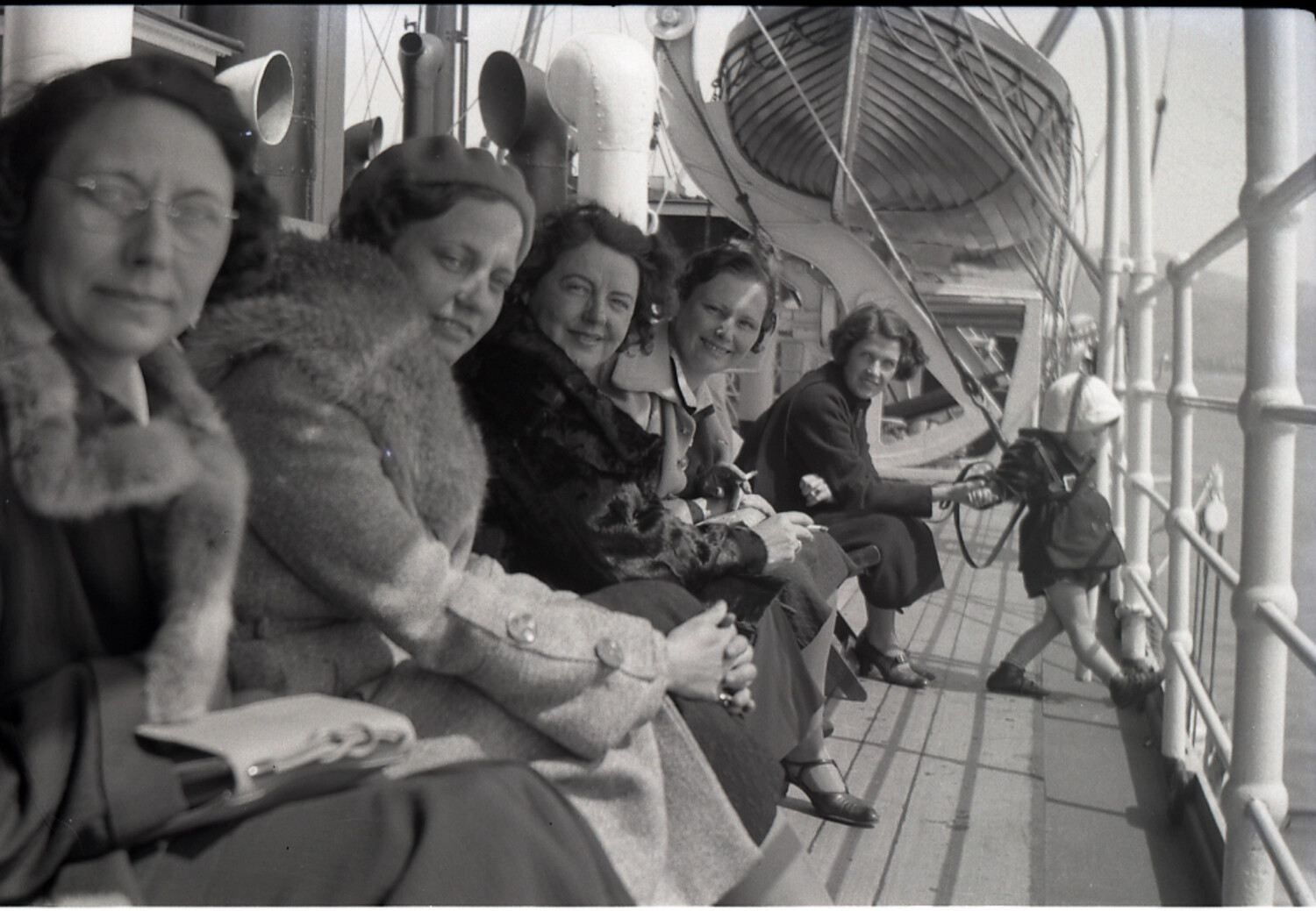 Western Women and Child on Deck Chairs Aboard an Ocean Liner, Likely China Evacuation, Late 1930s