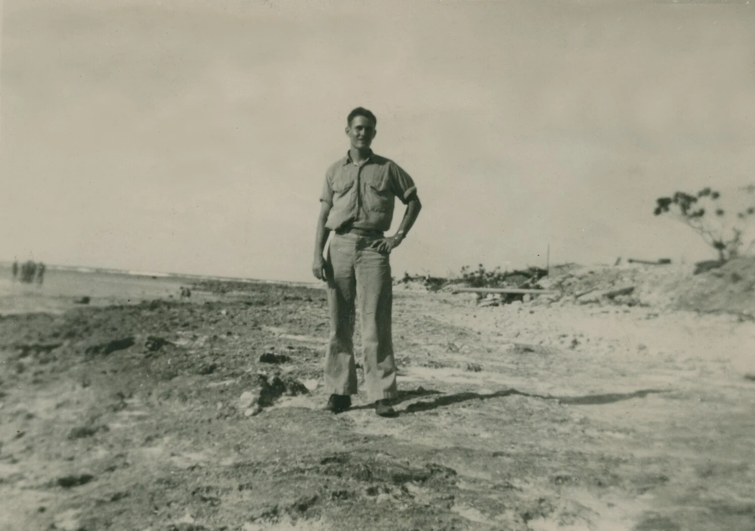 Serviceman Standing on Pacific Beach, McAleer Photo Collection