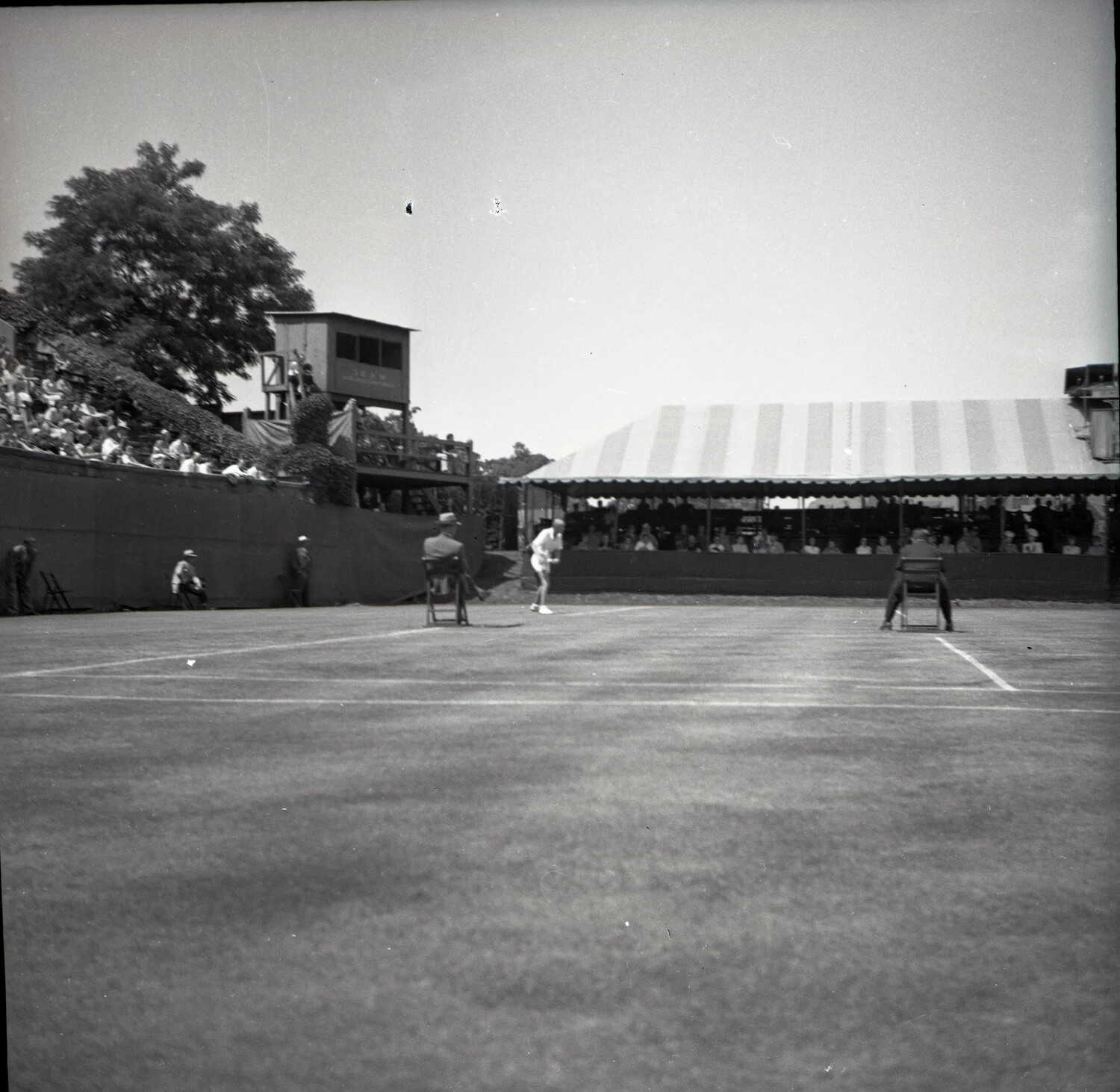 Tennis Match in Progress with Grandstand and Scorer's Booth, Associated with Bill Tilden