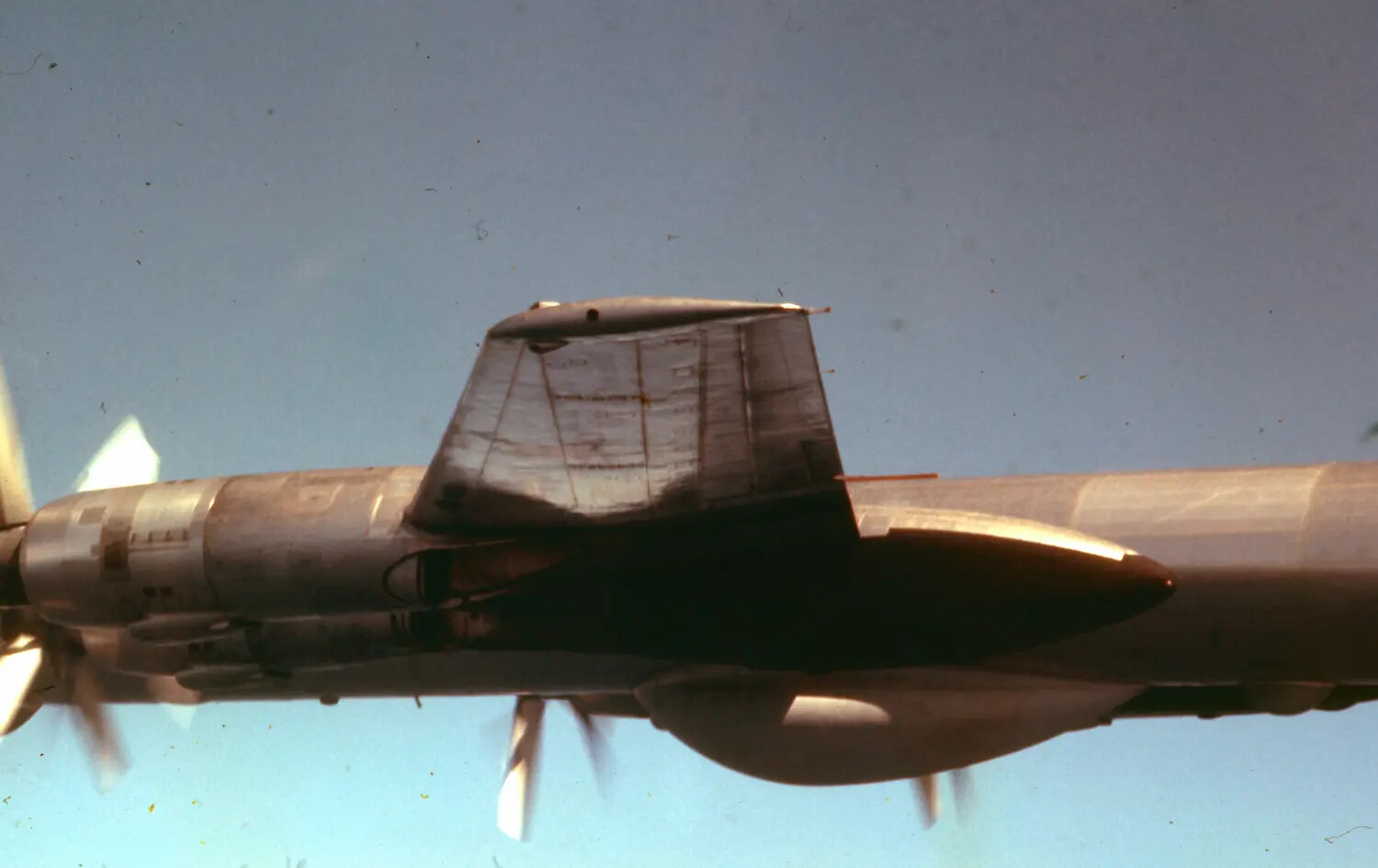 Close-Up Aerial View of Twin-Engine Carrier Aircraft (Likely S-2 Tracker), Vietnam War Era, USS Ticonderoga Collection