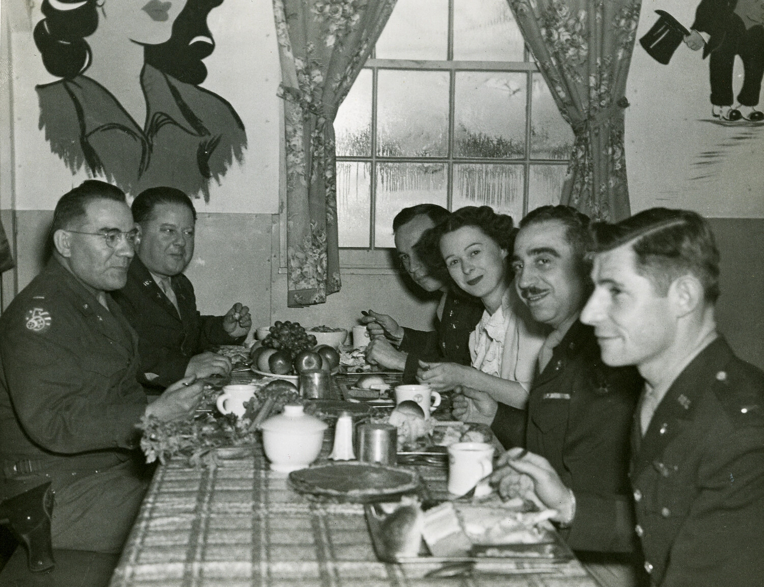 U.S. Army Officers and Guest at Holiday Meal, Officers' Club, Occupied Japan, Late 1940s/Early 1950s