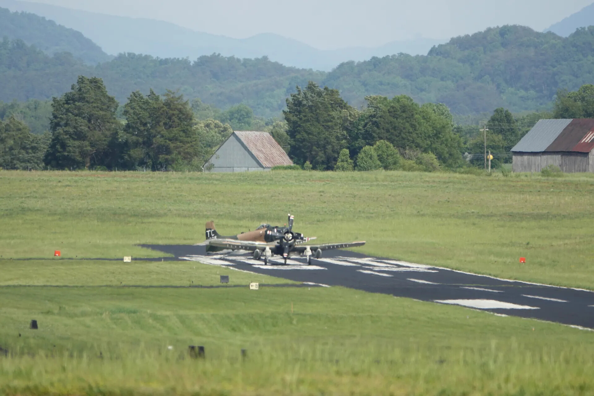 Restored A-1 Skyraider 'TC' Taxiing at Rural Airfield, Tennessee Mountains Airshow