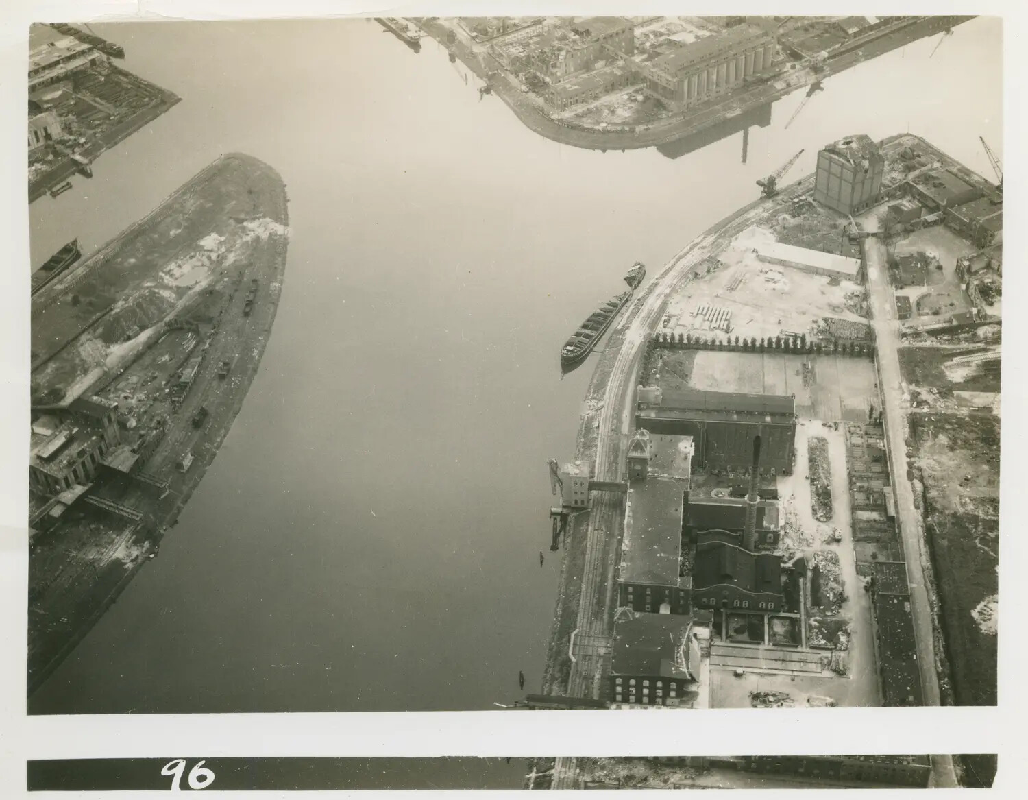 WWII Aerial Reconnaissance Photograph, River Harbor and Industrial Waterfront