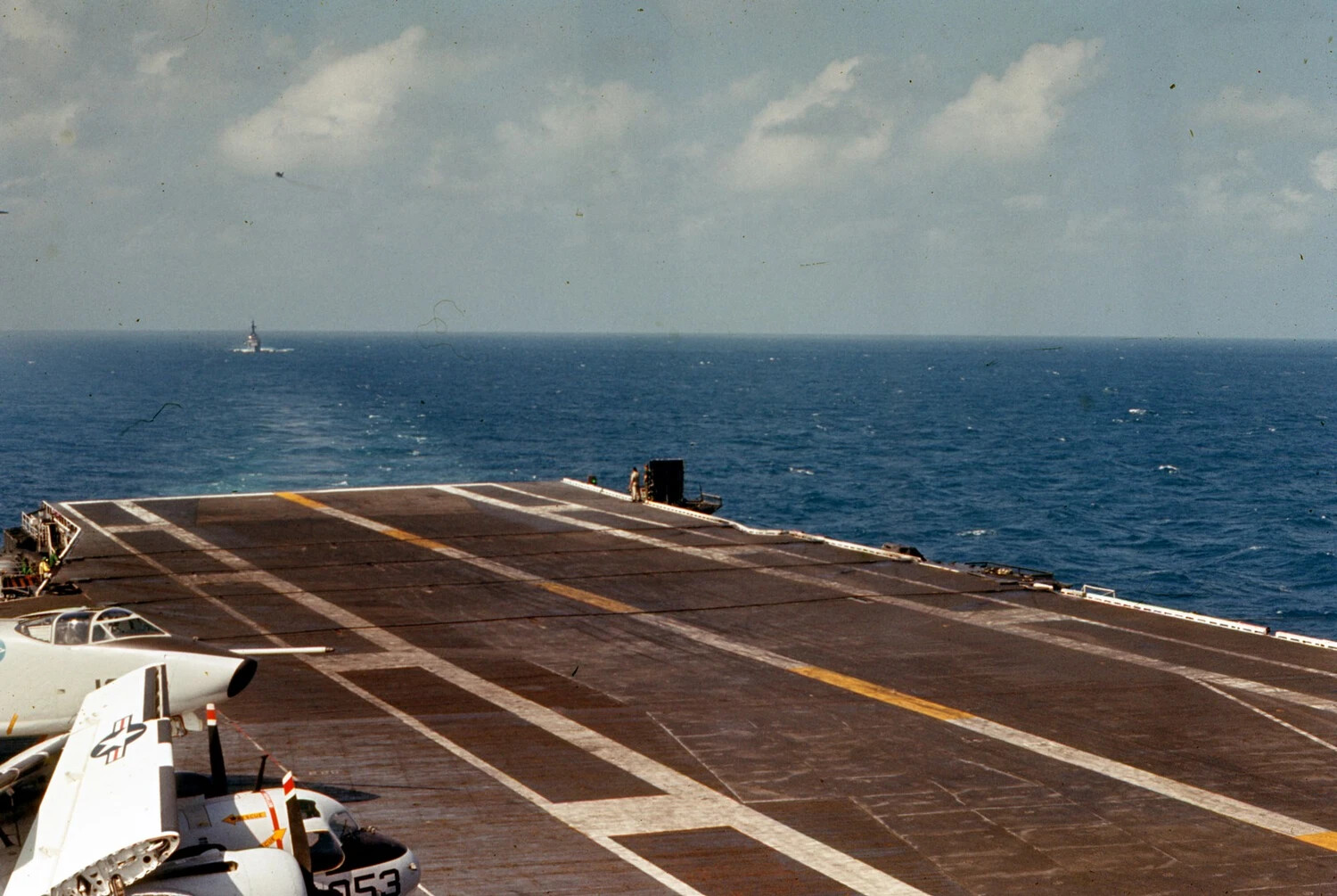 View Aft from Flight Deck of USS Ticonderoga (CVA-14) with Parked Aircraft, Vietnam War Era