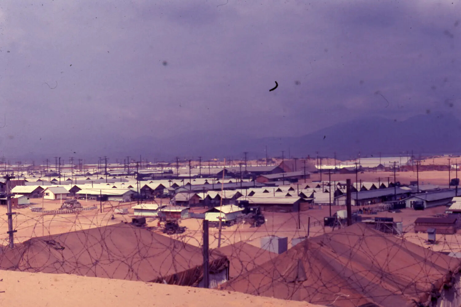 Vietnam War Era Color Slide: Elevated Panoramic View of Cam Ranh Bay Base Perimeter and Cantonment Area, Vietnam