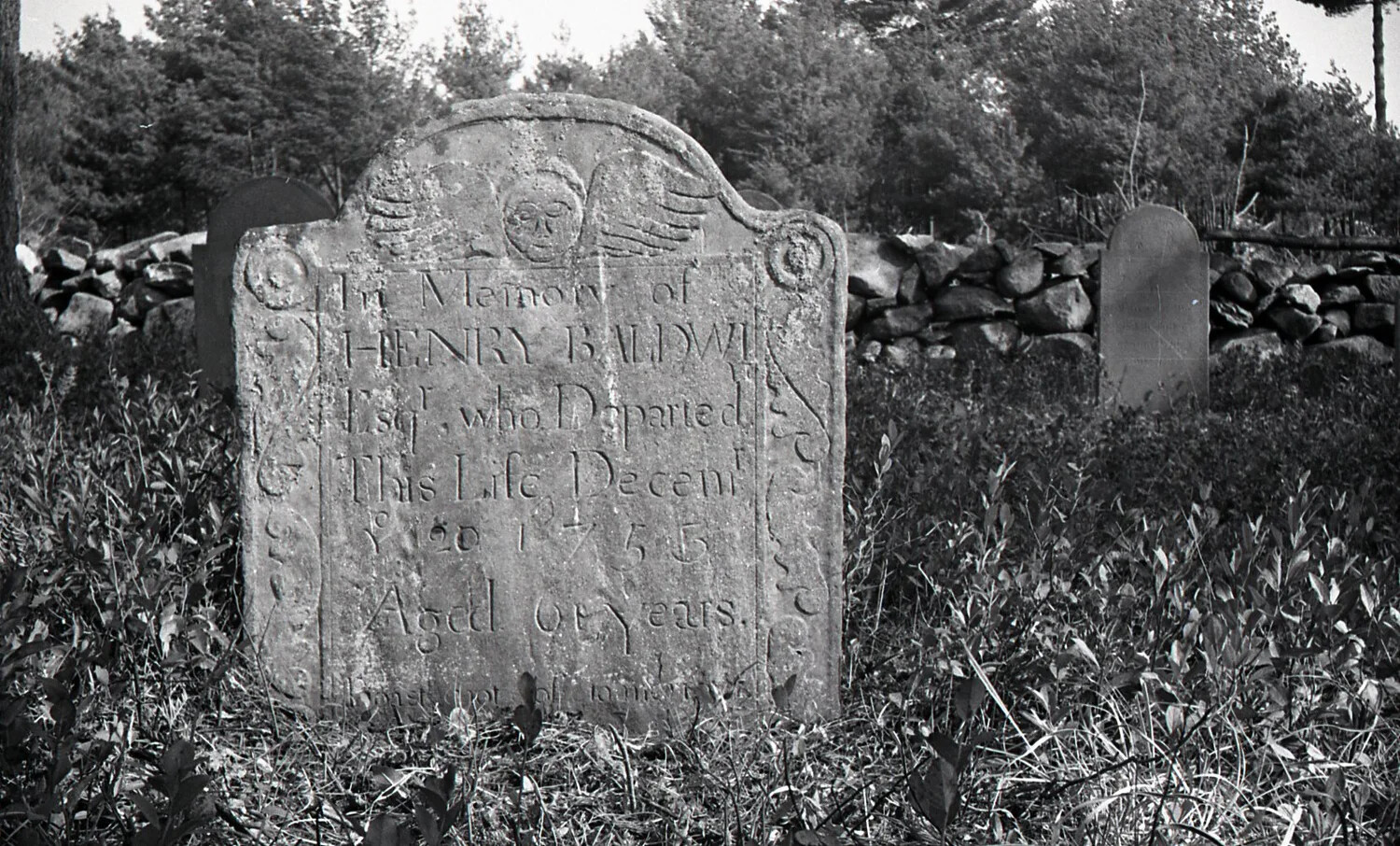 Colonial-Era Gravestone of Henry Baldwin, Esq. (d. 1755) — New England Burial Ground