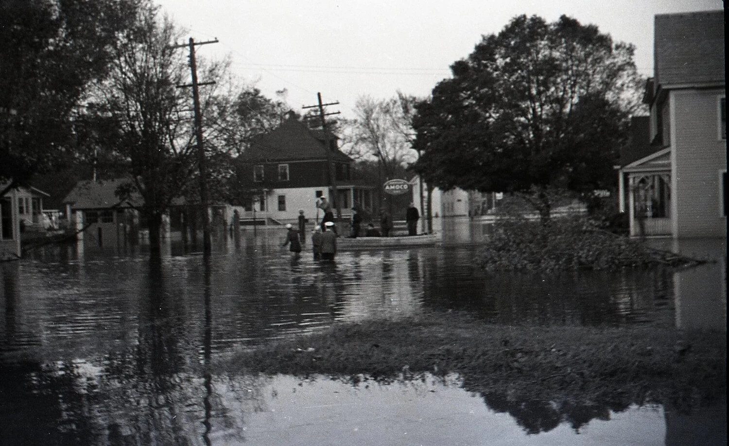 Flood Rescue Boat Near Amoco Station, Nashua, New Hampshire, September 1936