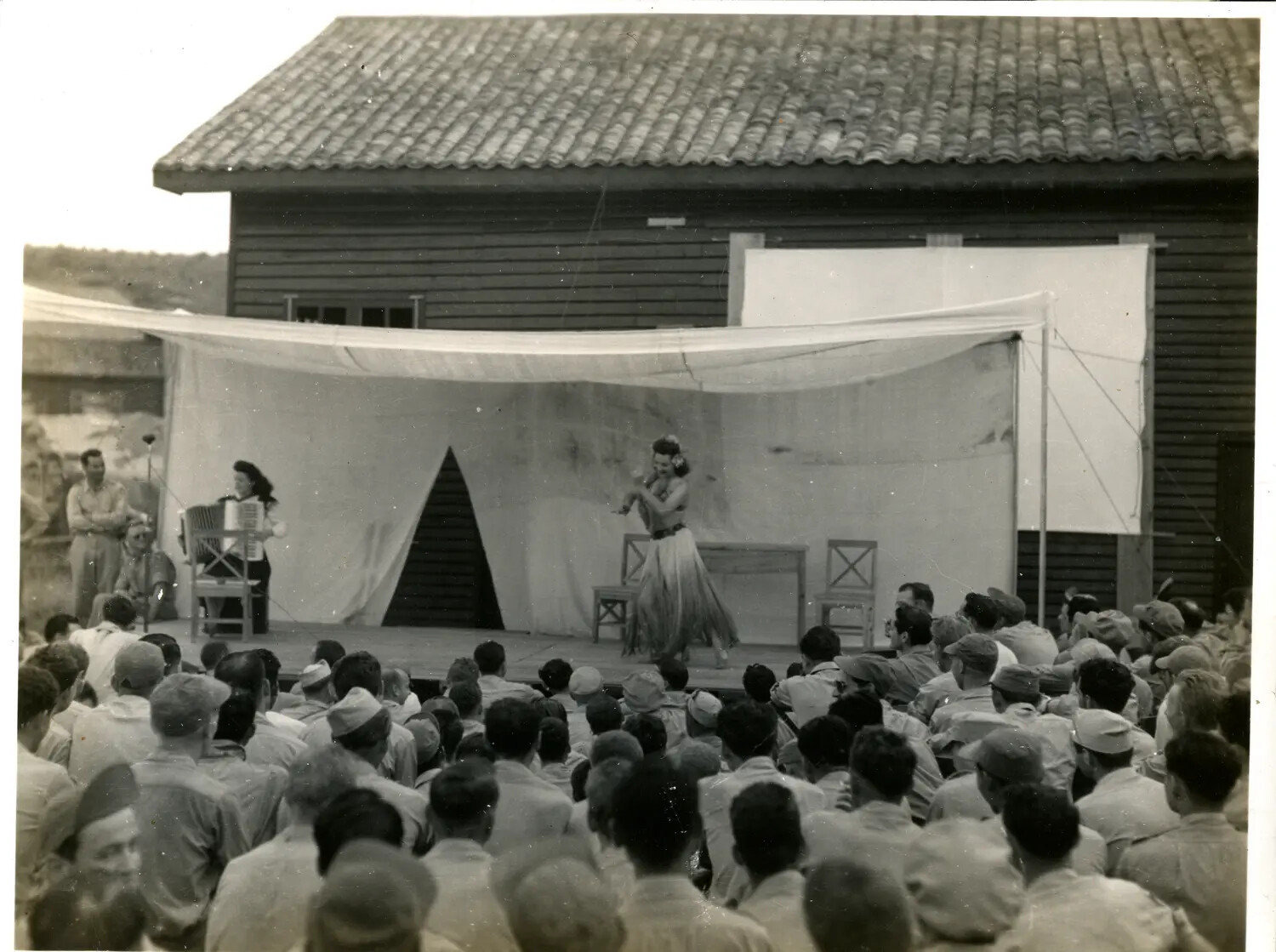 USO-Style Camp Show with Hula Dancer, China-Burma-India Theater, WWII