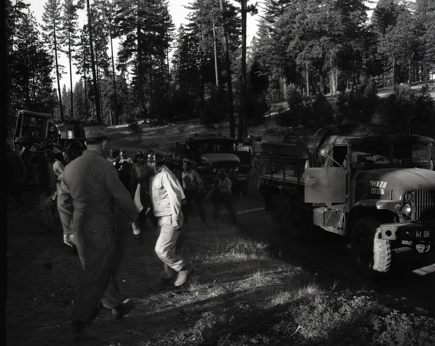 National Guard Personnel and Military Trucks Staged for Wildfire/Disaster Response Operation