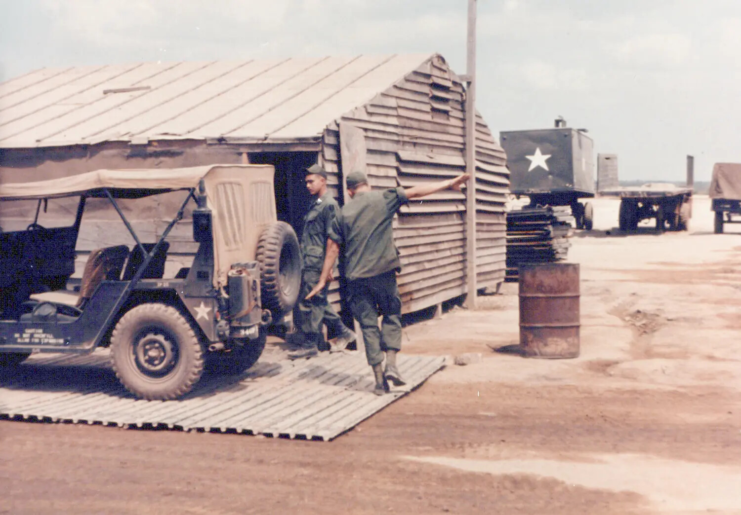 U.S. Army Soldiers and Vehicles at Base Camp, Cu Chi, Vietnam, 1967