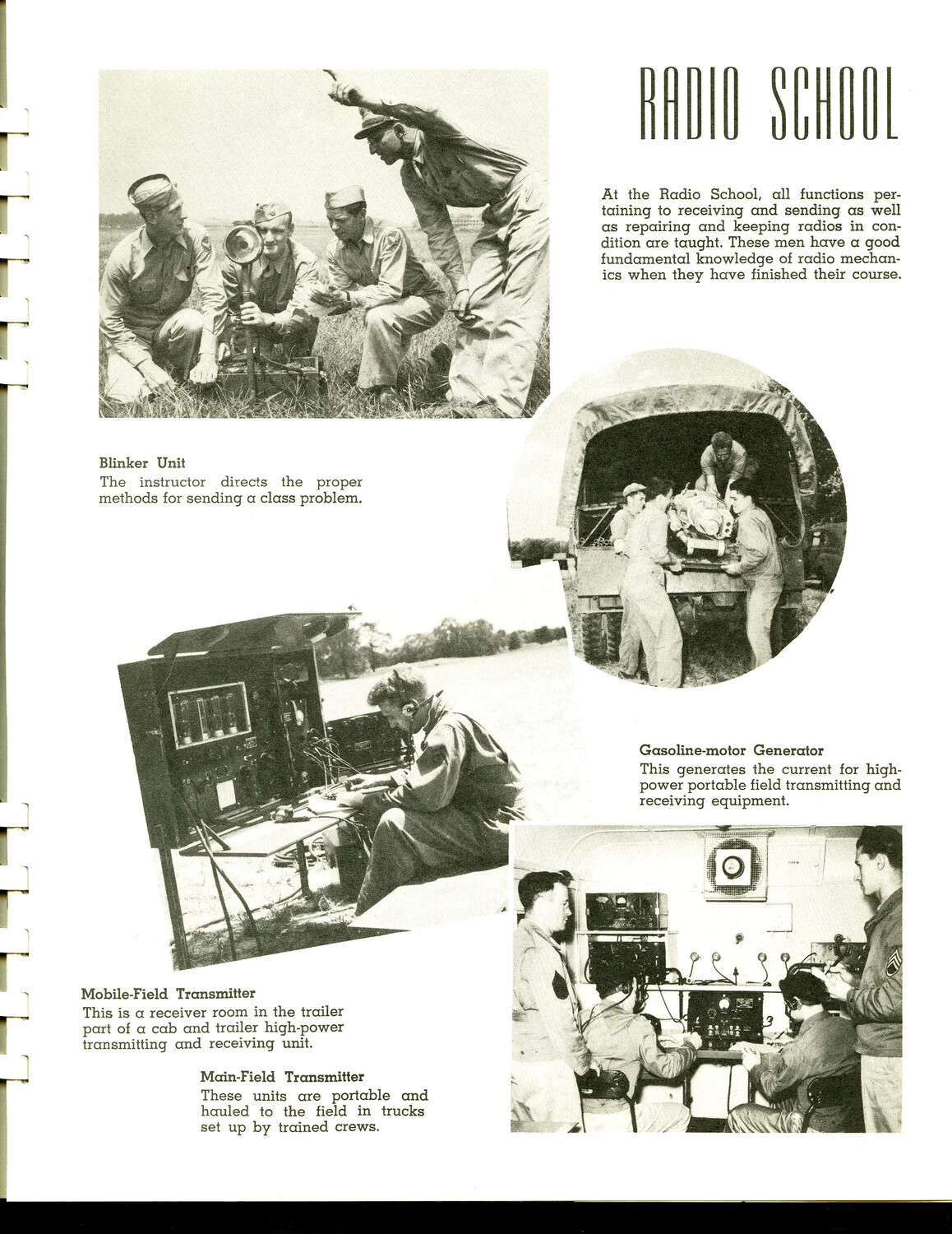 'Radio School' Composite Page — Blinker, Field Transmitter, and Generator Training, Scott Field