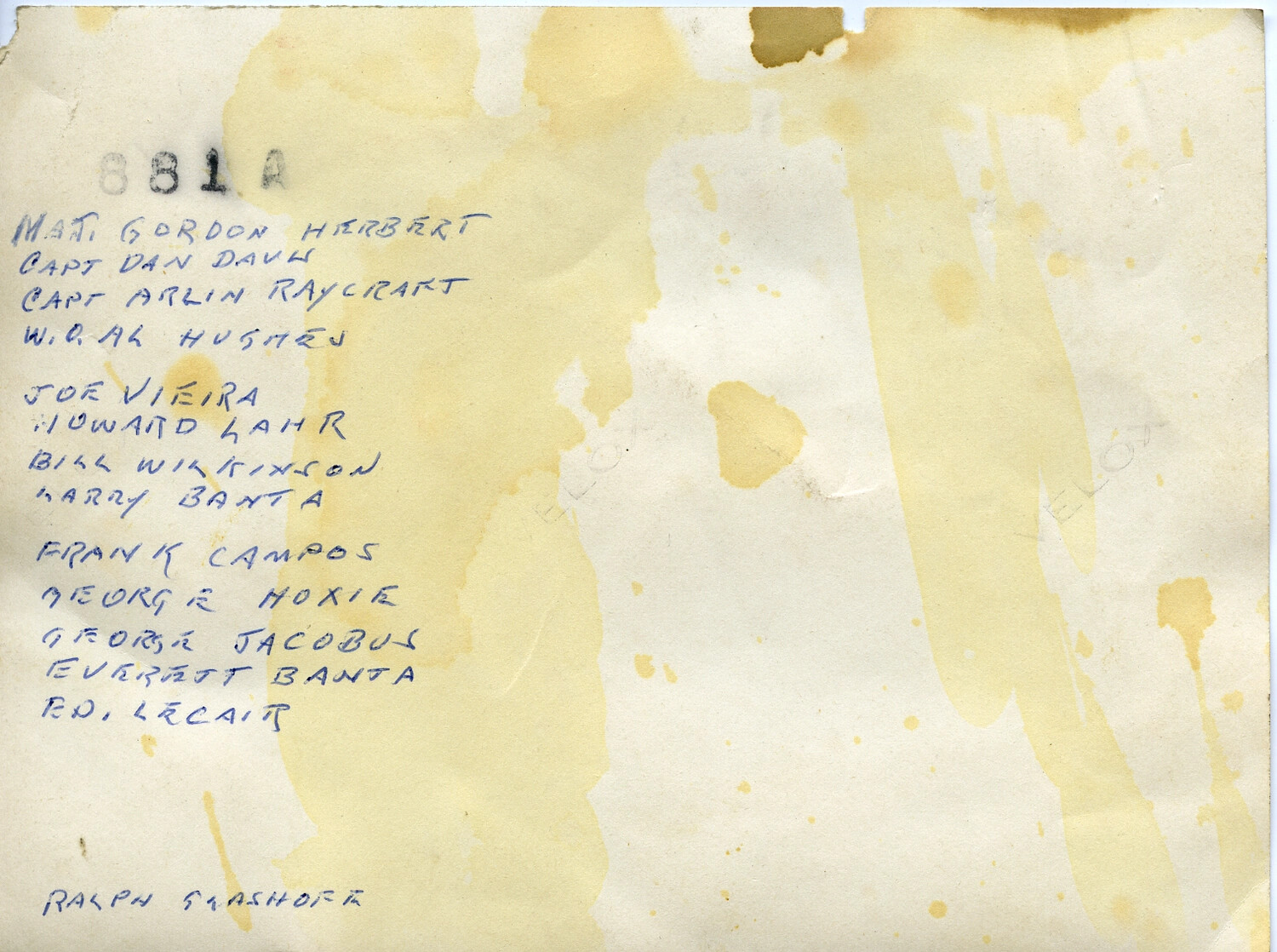 Verso of Photograph – Handwritten Name Roster, '7th Infantry Division Vets'