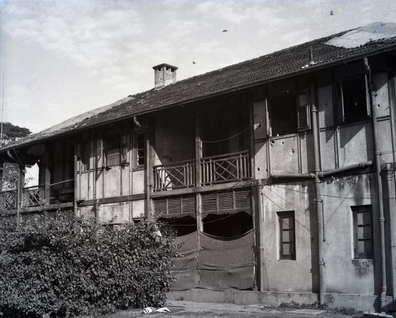 War-Damaged Colonial Building, China-Burma-India Theater, WWII