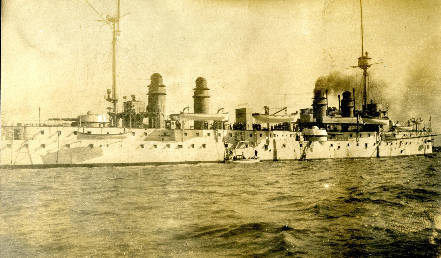 USS Columbia (C-12), Starboard Broadside View at Anchor, U.S. Navy Protected Cruiser, circa 1898-1907