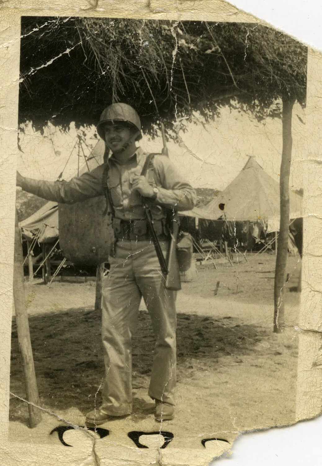 American Serviceman at Tent Camp, Kwajalein Atoll, WWII Photo Album