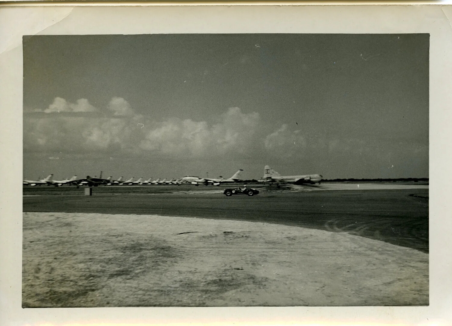 B-47 Stratojets and a Sports Car on the Flight Line, Hickam Air Force Base, Hawaii, 1950s