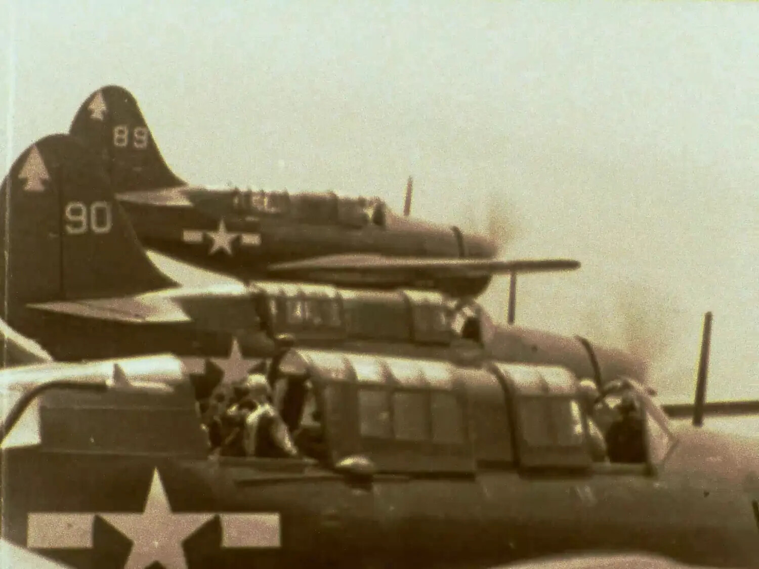 U.S. Navy Carrier Dive Bombers on Flight Deck, Pacific Theater, WWII (Film Still)
