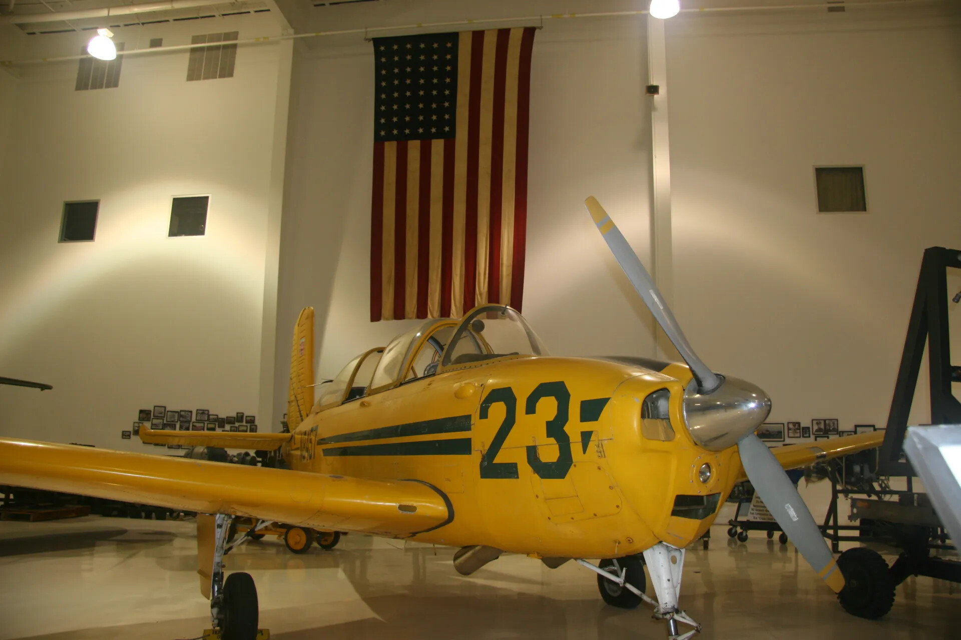 Yellow-Painted WWII-Era Primary Trainer Aircraft on Museum Display