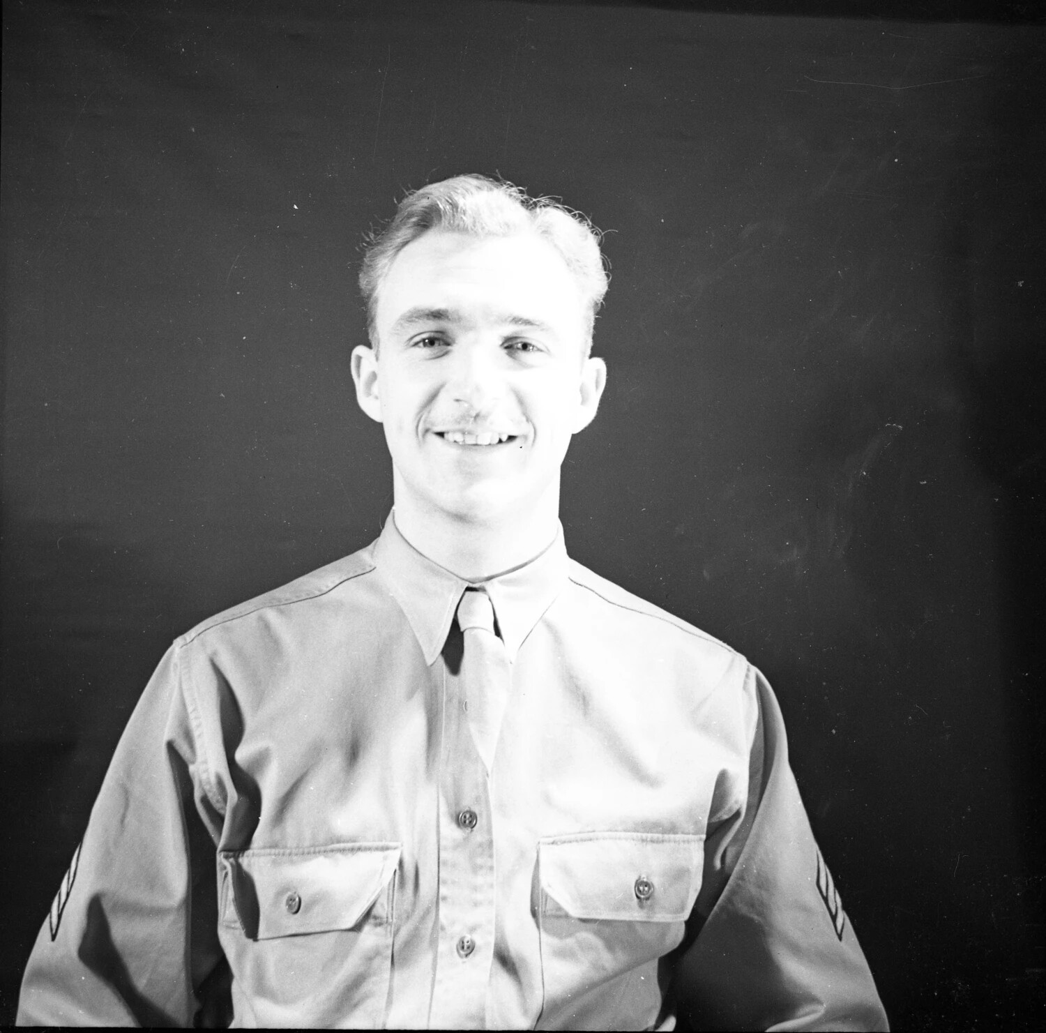 Studio Portrait of Young Enlisted Serviceman, Military Band Collection Negative