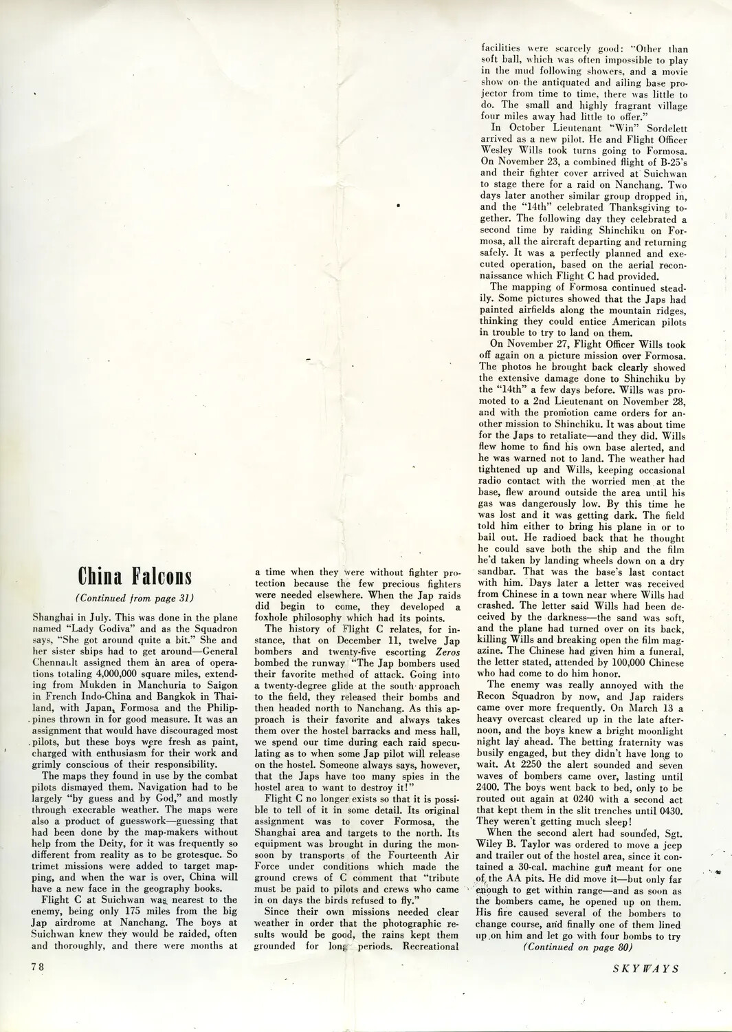'China Falcons' Article, Skyways Magazine, Page 78 - 14th Air Force Reconnaissance in China-Burma-India Theater