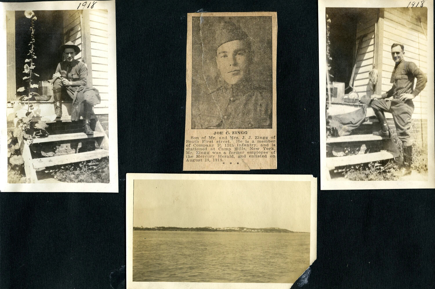 Scrapbook Page Documenting Private Joe C. Zingg, Company F, 13th Infantry, 1918