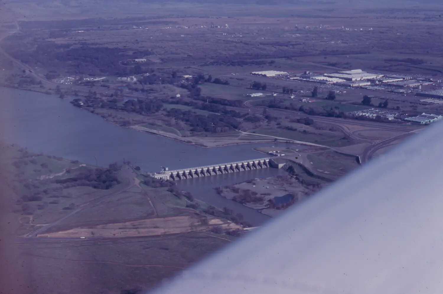 Aerial View of a River Diversion Dam from Aircraft Window, 35mm Slide