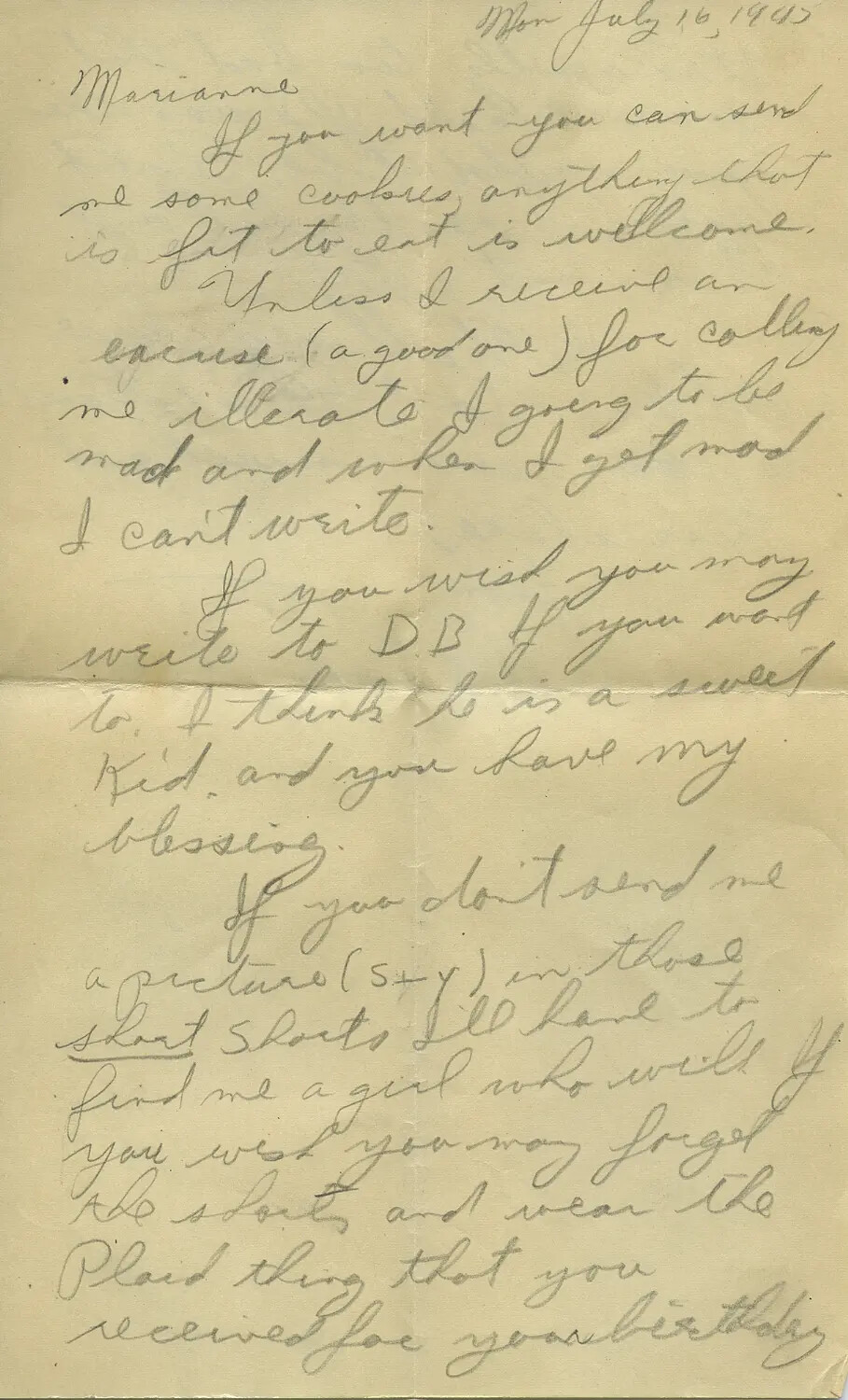 Handwritten Letter to "Marianne," Dated July 16, 1945 (Moon/Sammiet Family Correspondence)