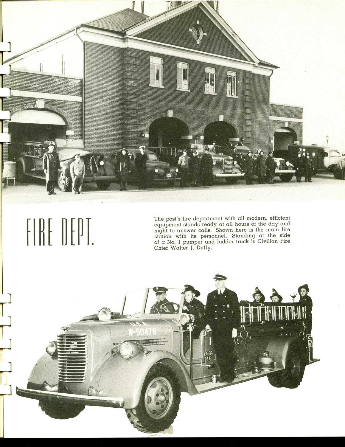 Scott Field Book, Part 1 - 'Fire Dept.' Page, Main Fire Station and No. 1 Pumper Truck with Chief Walter J. Duffy