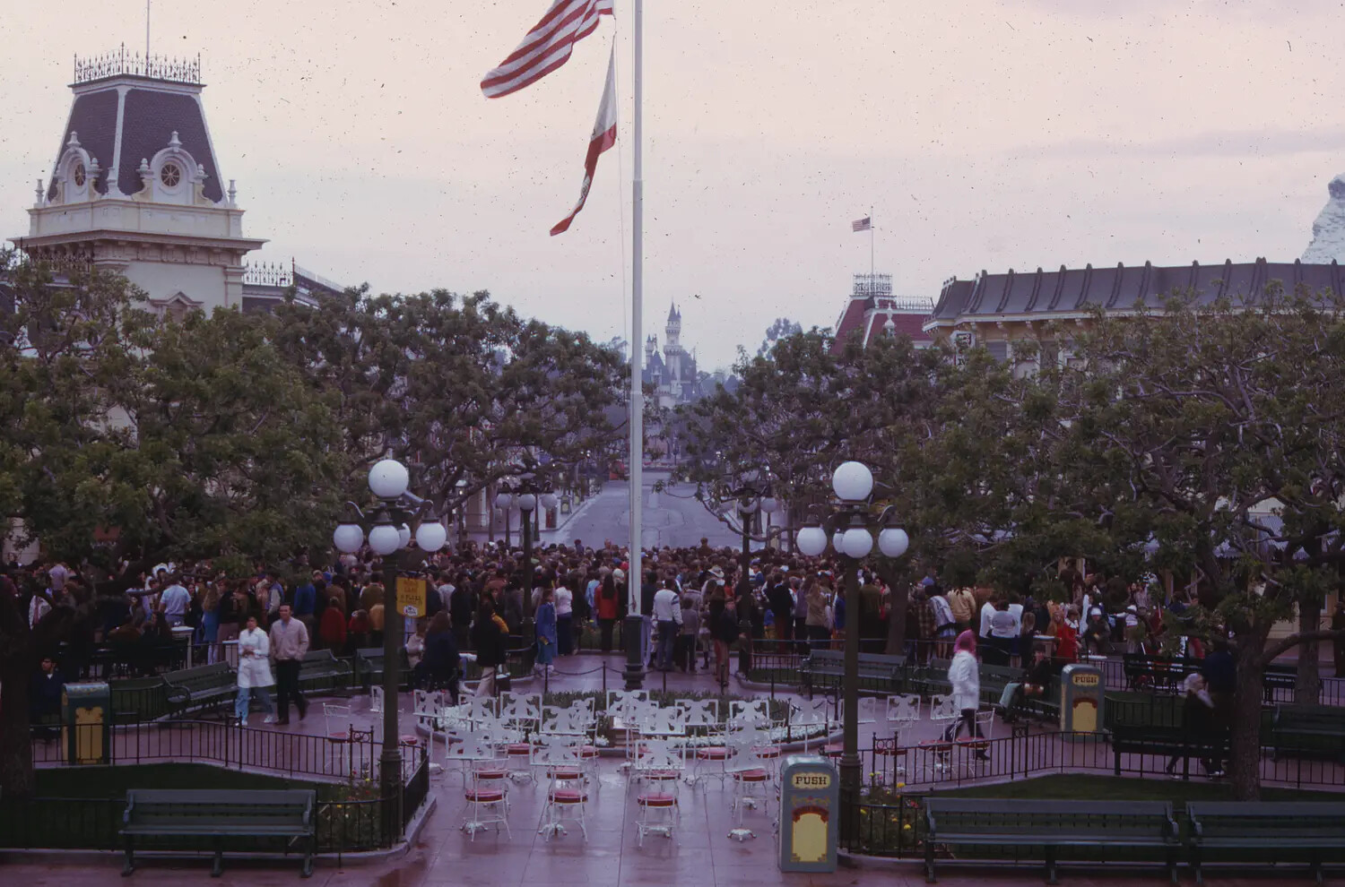 Disneyland Main Street U.S.A. Flag Ceremony Crowd, Misfiled Within Vietnam 1968 TET Slide Collection