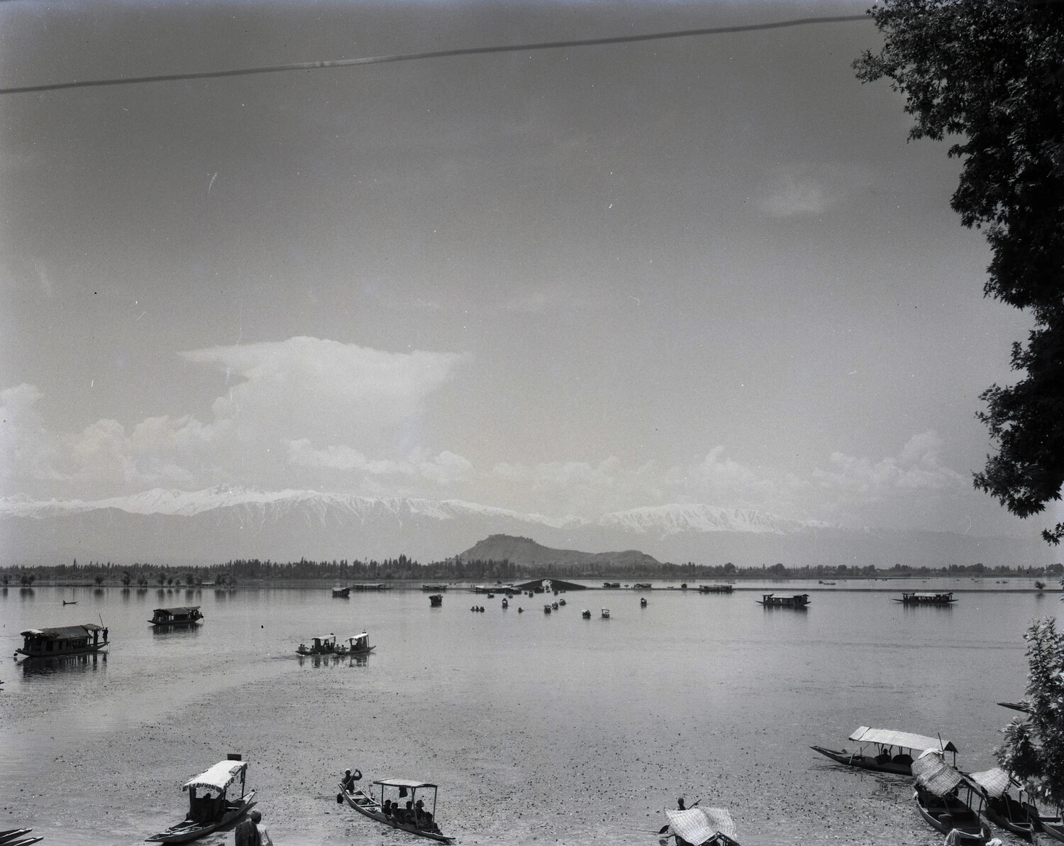 Dal Lake, Srinagar, Kashmir - Houseboats and Himalayan Backdrop, WWII-Era Scenic Photograph