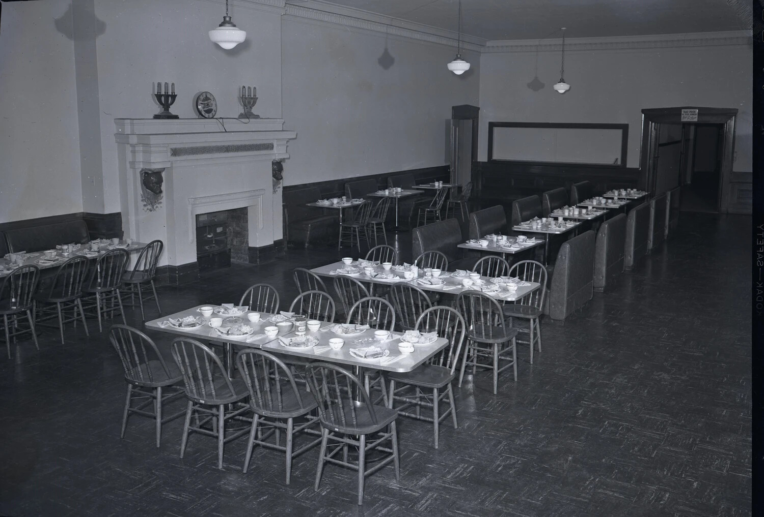 Dining Hall Interior with Fireplace, National Guard Armory Facility