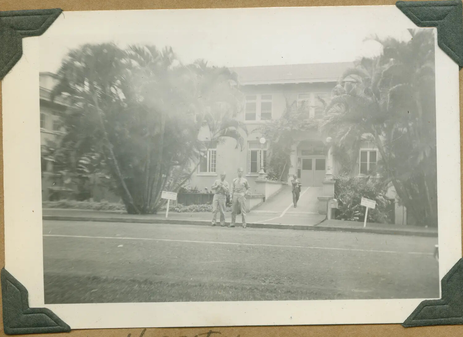Two Servicemen Outside a Hospital Building, Hilo, Hawaii, World War II Era