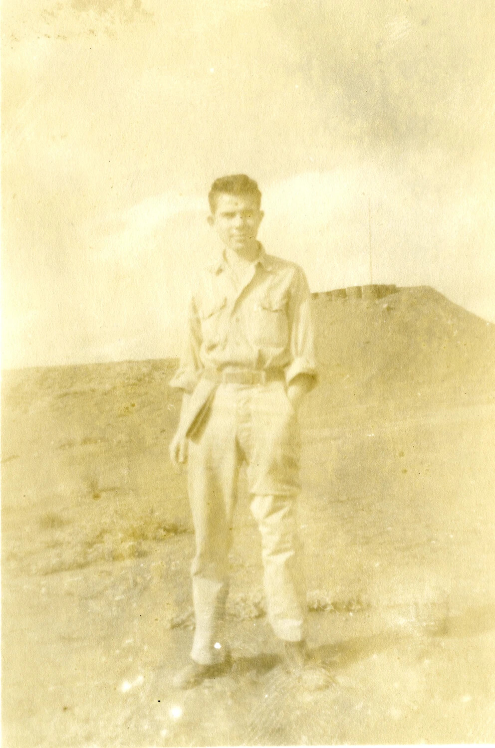 U.S. Marine in Utility Uniform on Iwo Jima Terrain, 5th Marine Division, WWII