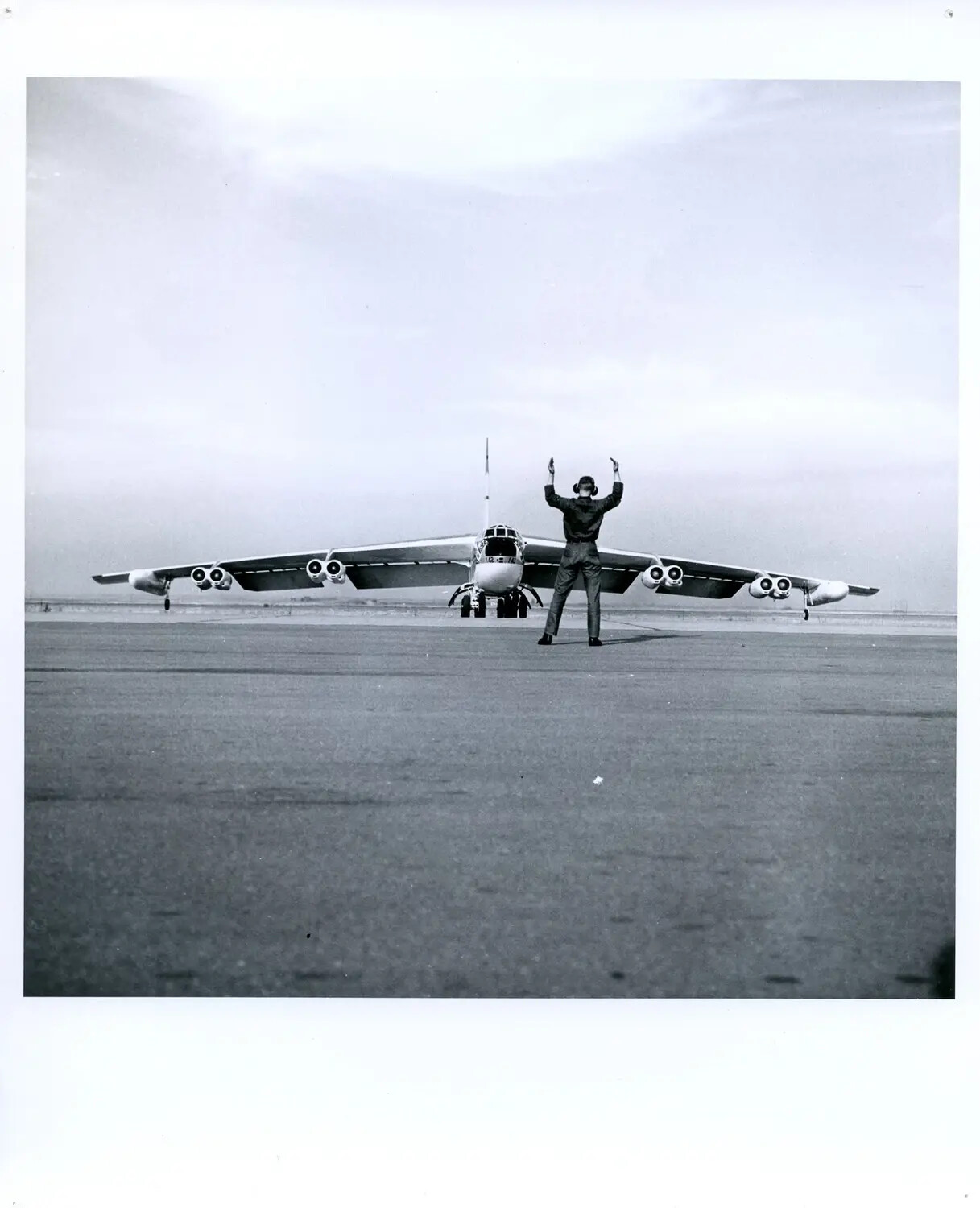 Boeing B-52 Stratofortress Being Marshaled on the Flight Line, Head-On View