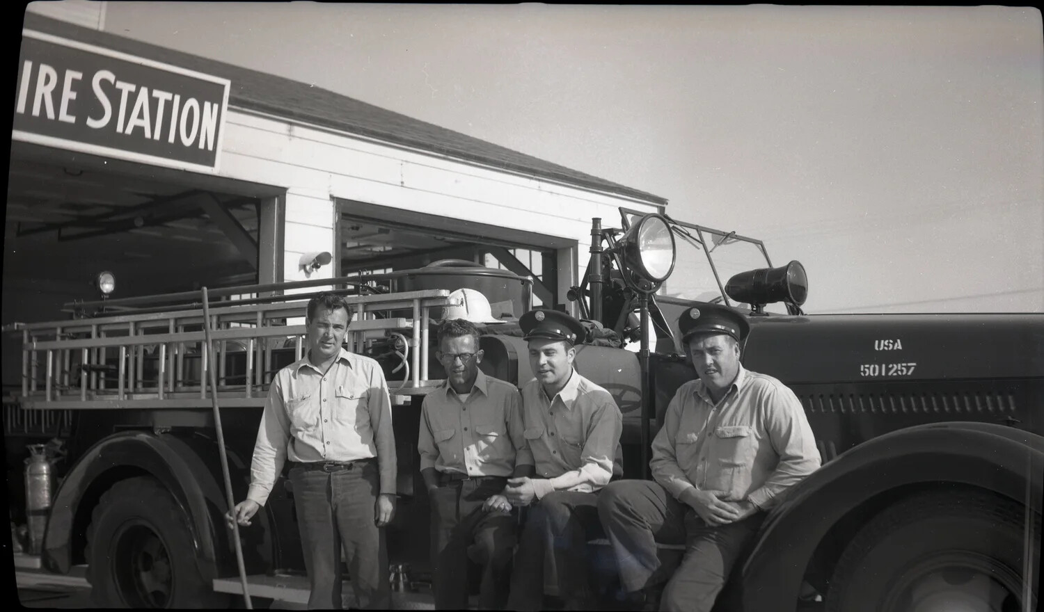 Firefighting Crew with U.S. Military Fire Engine, Kelley Family Album
