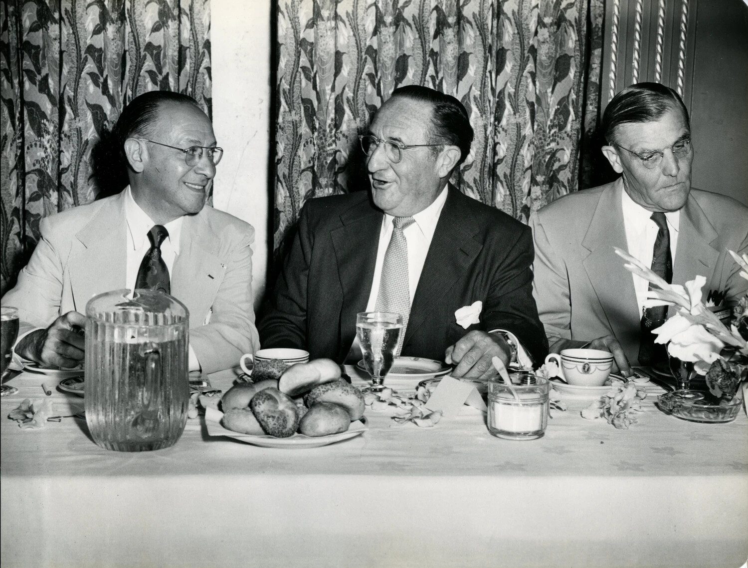 Three Men Seated at Banquet Table During Veterans' Convention Dinner, Late 1940s