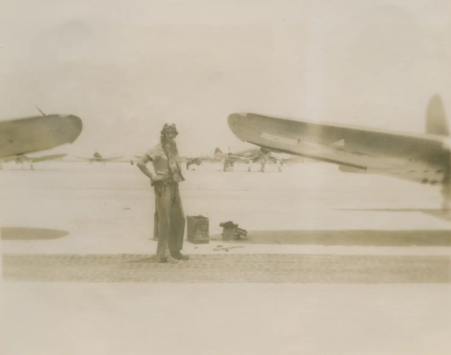 Aviator in Flight Gear on Airfield Ramp, McAleer Photo Album