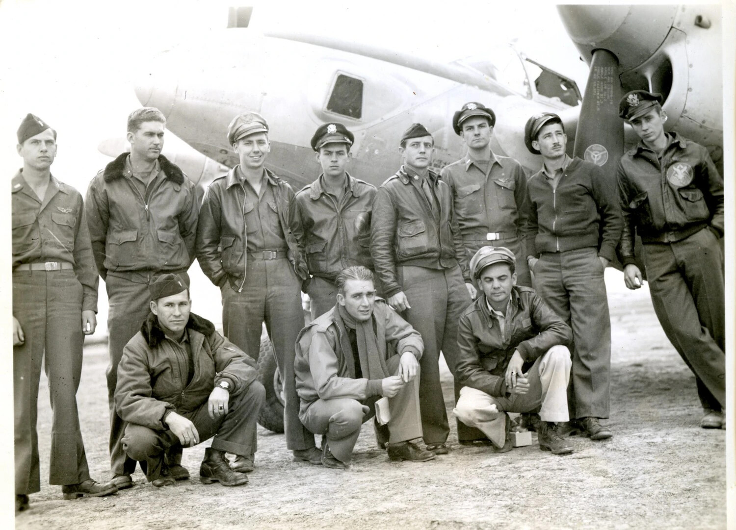 Aircrew Group Portrait in Front of Twin-Engine Bomber, CBI Theater, World War II