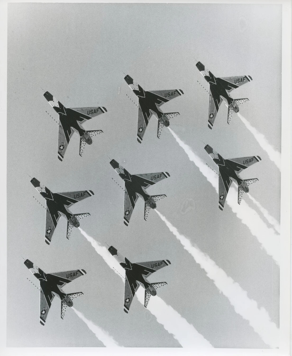 Seven F-100 Super Sabres in Large Stacked Echelon Formation, USAF Thunderbirds