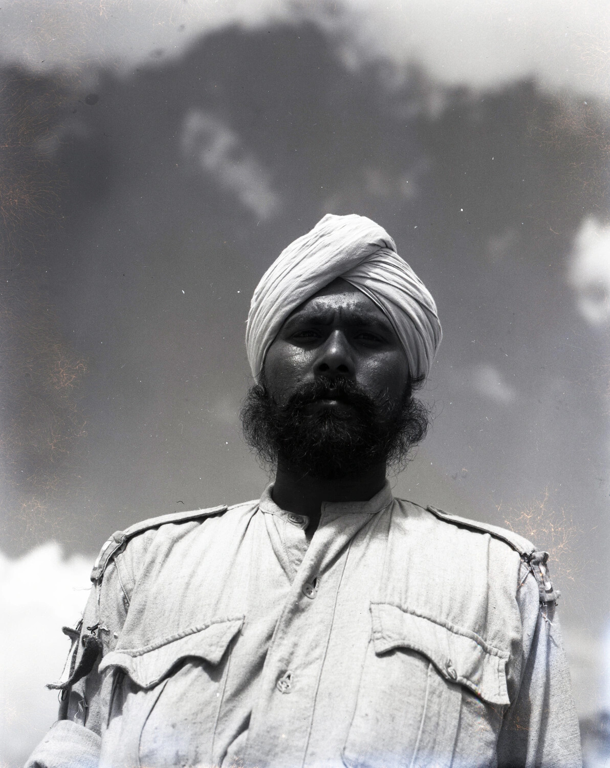 Portrait of a Sikh Soldier in Field Uniform, China-Burma-India Theater, WWII