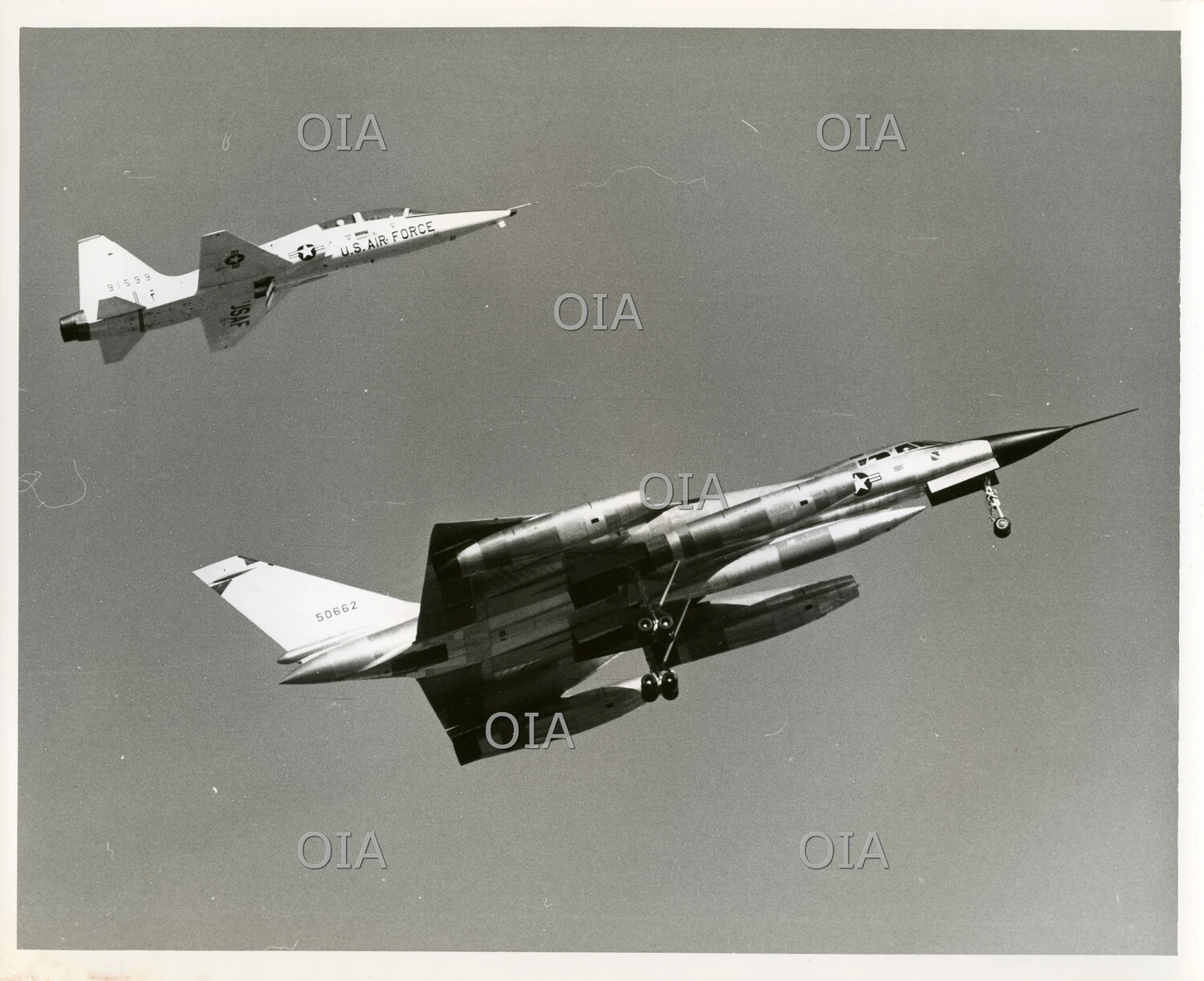 USAF Delta-Wing Interceptor with T-38 Talon Chase Aircraft, Air-to-Air